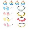 12 Pcs Accessoire Hippie Femme, Ensemble de Costume Hippie Chic Bandeau Collier Hippie Lot Lunettes De Soleil Bandeau de Tour