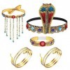 FRIUSATE Lot de 5 accessoires de costume égyptien, coiffe égyptienne avec 2 manchettes en métal serpent, bracelet en cristal,