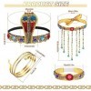 FRIUSATE Lot de 5 accessoires de costume égyptien, coiffe égyptienne avec 2 manchettes en métal serpent, bracelet en cristal,