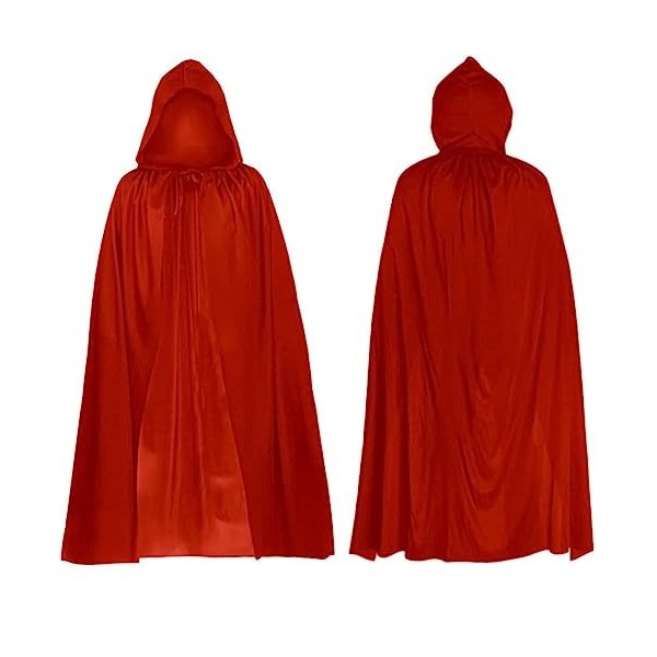 Cape à Capuche，Carnaval Déguisement Costume Capes，pour Halloween, Noël, Faucheuse, Vampire, Cosplay/Rouge. 130cm 