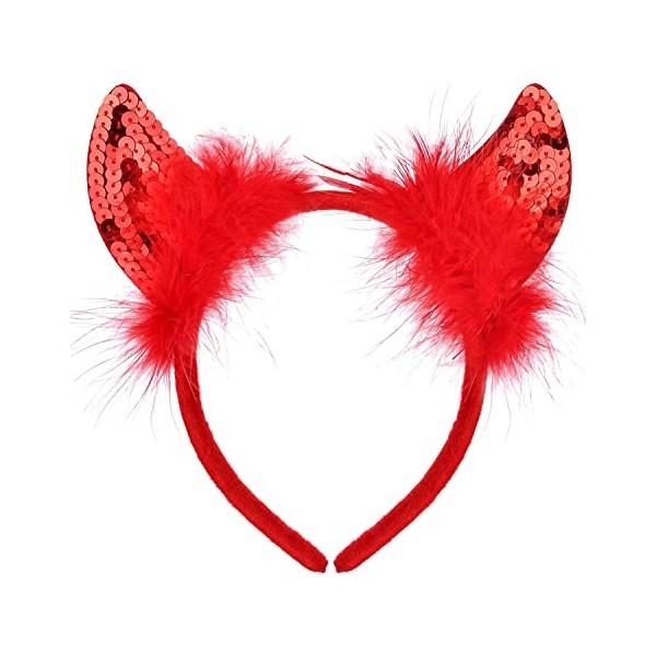 HD Novelty Serre-tête à cornes de diable à paillettes rouges pour enterrement de vie de jeune fille et déguisement dHallowee