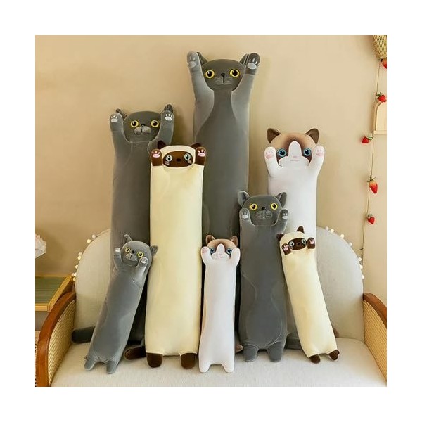 Giant Long Cat Plush Pillow Kawaii Soft Stuffed Toy Plushies Squishy Sofa Cushion Decor Birthday Gifts for Boys Grey 130cm 5