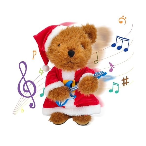 Rrichmaan Jouet Peluche De Noël Qui Danse Et Chante 15" Peluche De Noël avec Musique Et Lumières Ornements De Noël Jouet en P