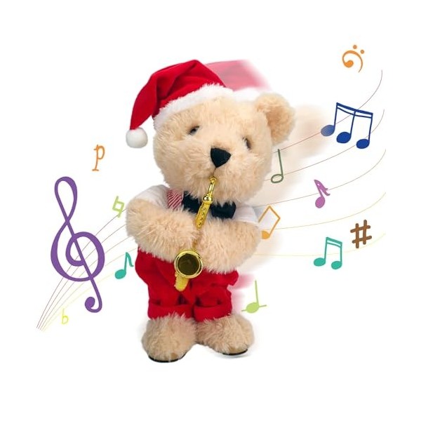 Rrichmaan Jouet Peluche De Noël Qui Danse Et Chante 15" Peluche De Noël avec Musique Et Lumières Ornements De Noël Jouet en P