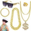 RANJIMA Lot de 5 costumes hip hop, 5 pièces des années 80 et 90, accessoires hip hop pour homme, signe du dollar, chaîne en o