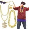 RANJIMA Lot de 5 costumes hip hop, 5 pièces des années 80 et 90, accessoires hip hop pour homme, signe du dollar, chaîne en o