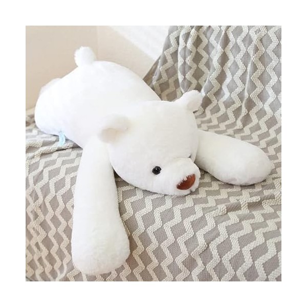 LfrAnk Oreiller en Peluche d’Ours couché Doux, Joli Coussin d’Ours Blanc rempli de Cadeau d’Anniversaire de Fille 110cm A