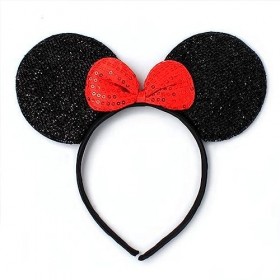 HD Novelty Oreilles de souris sur bandeau avec nœud en satin rouge et pois blancs – Accessoire de costume parfait pour déguis