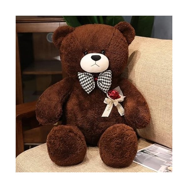 New Kawaii Rose Teddy Bear Doll Pillow Stuffed Soft Curly Bow Tie Bear Peluche Toys Nice Valentine’s Gift for Girlfriend 80cm