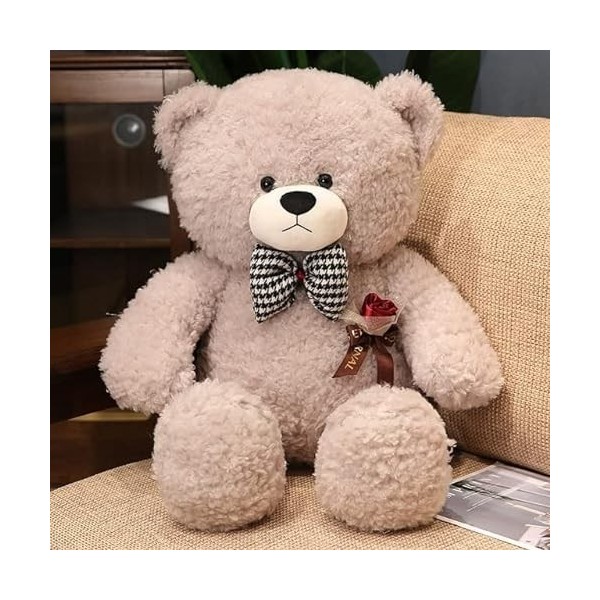 New Kawaii Rose Teddy Bear Doll Pillow Stuffed Soft Curly Bow Tie Bear Peluche Toys Nice Valentine’s Gift for Girlfriend 80cm