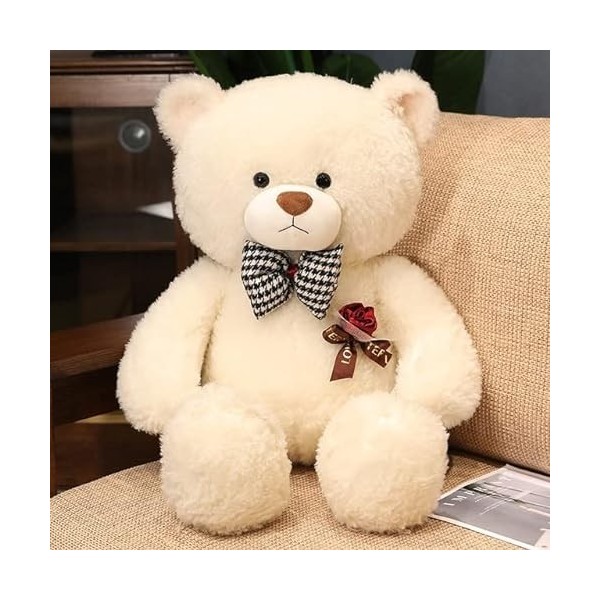 Nouveau Kawaii Rose Teddy Bear Poupée Oreiller Rembourré Soft Curly Bow Tie Bear Peluche Toys Nice Valentine’s Cadeau pour Pe