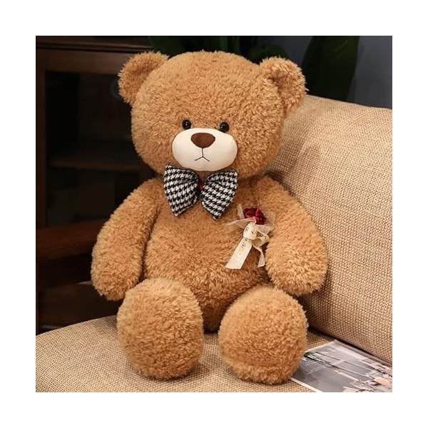 Nouveau Kawaii Rose Teddy Bear Poupée Oreiller Rembourré Soft Curly Bow Tie Bear Peluche Toys Nice Valentine’s Cadeau pour Pe