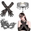 mizikuu Accessoire Année 20 Femme, 3 Pcs Masque Vénitien Dentelle avec Gants Gothique Collier Classique Mascarade Masque Chok