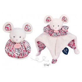 Doudou et Compagnie - Doudou Souris - Doudou boule - Blanc - 25 cm - DOUDOU BOULE - DC3932 & Doudou Lapin Rose - Doudou Plat 