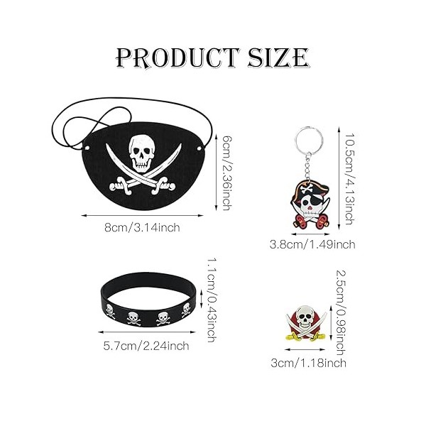 48 Pièces Pirate Accessoires Set, Cache-œil de Pirate, Pirate Bracelets, Pirates Bagues, Pirate Faux Moustache pour Halloween