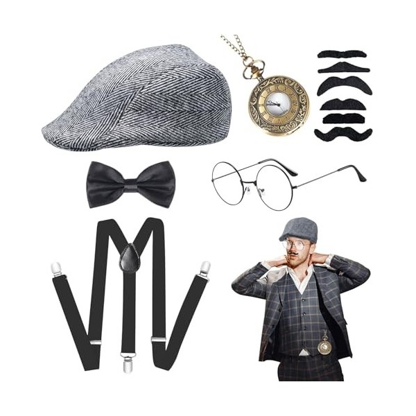 18PCS 1920s Accessoire Homme Kit,Great Gatsby Gangster Costume des Années  1920,Années 1920 Hommes Déguisements Accessoires,Vintage Flapper  Accessoires