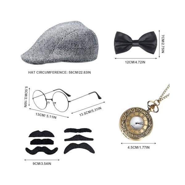SKHAOVS 6 Pcs 1920s Hommes Déguisements Accessoires, Gatsby Gangster Costume Accessoires, Accessoire Annee 20 pour Homme,Flap