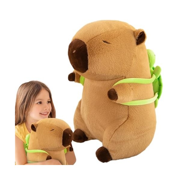 Dranng Jouet en Peluche Capybara, Peluche Capybara Portable, Capybara en Peluche Flexible avec Sac à Dos Tortue pour Accessoi