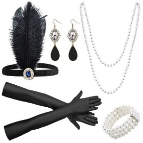 Années 1920 Flapper Great Gatsby Accessoires Set, Mode Années 20 Ensemble à  Thème, Accessoire Année 20 Femme avec Châle Bandeau Gants Noirs Collier  Boucles d'Oreilles pour Femme : : Jeux et Jouets