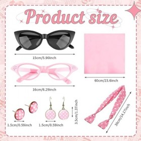 Tomicy Années 50 Costume Accessoires, 6 PCS Ensemble à Pois Écharpe Boucle Oreille Bandeau Lunettes pour Soirée de Déguisemen