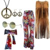 FARYODI Costume hippie rétro pour femme - Robe des années 70, collier, boucles doreilles et lunettes de soleil de style disc