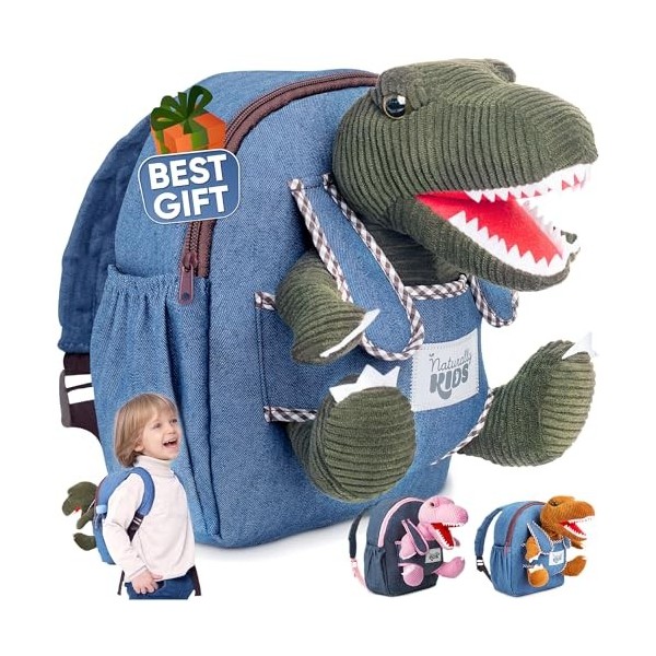 Naturally KIDS Mini Sac à Dos Dinosaure - Petit Sac à Dos pour Filles Garçons - Jouets Dinosaures pour Enfants 3-5 - Petit Sa