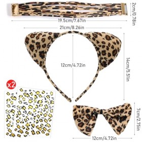Déguisement Enfant, Klsoale Kits de DéGuisement Comprend des Oreilles de Chat en Imprimé Léopard, un Nœud, un Bracelet et un 