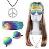 iZoeL Deguisement Hippie Deguisement Annees 80 70 60s Perruque Hippie Homme Deguisement Disco Femme Accessoires Hippie Costum