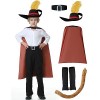 Ubaywey Costume de cosplay pour enfant,Cape noire,Ceinture,Couverture de bottes noires,Queue de chat orange,Chapeau noir avec