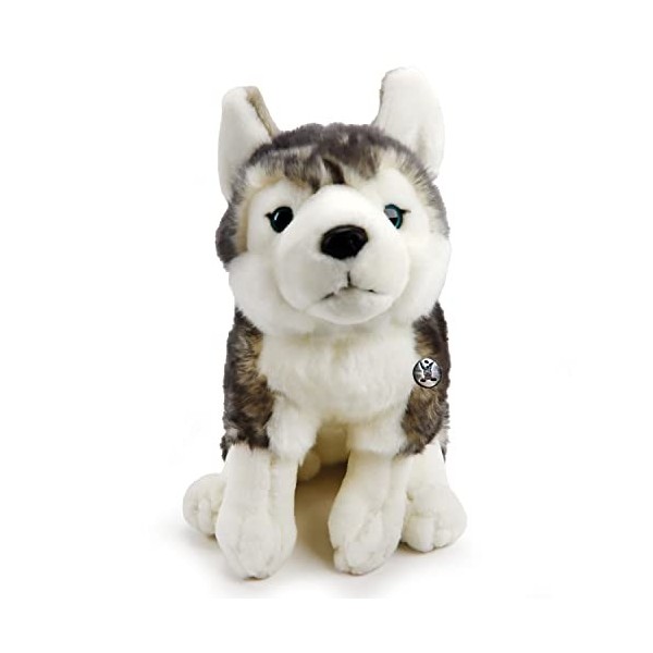 Husky Nikita Peluche Chien assis Chien de traîneau Gris et Blanc