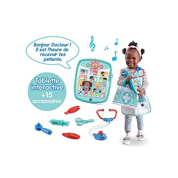 VTech - Kit Apprenti Docteur Électronique, Mallette Docteur avec Tablette Enfant Interactive et Jeux Éducatifs, 16 Pièces et 