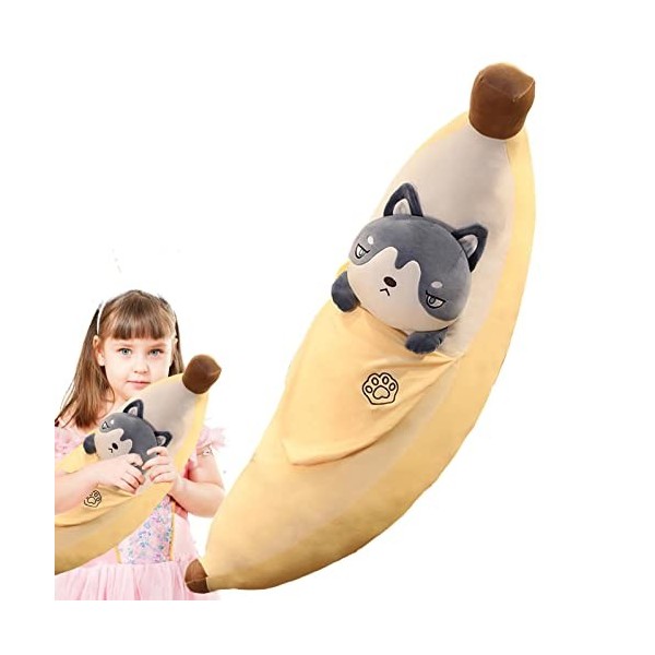 Zceplem Oreiller câlin Banane | Mignon 21,6 Pouces Dog Face Design Animal Banana Plushies - Doux et Confortable - Peluches Ba
