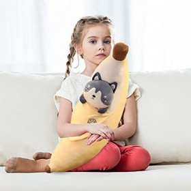Zceplem Oreiller câlin Banane | Mignon 21,6 Pouces Dog Face Design Animal Banana Plushies - Doux et Confortable - Peluches Ba