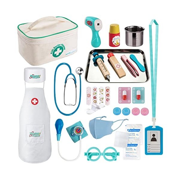 EFO SHM Malette Docteur Enfant - avec stéthoscope, seringue, Thermomètre  Infrarouge et Beaucoup d'Autres Accessoires en Bois, Jouet d'Imitation dès  3 Ans : : Jeux et Jouets