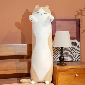 LfrAnk Dessin animé en Peluche Chat en Peluche Oreiller Jouet Mignon Doux Long Chat Tapis de Couchage poupée Enfants Fille Ca