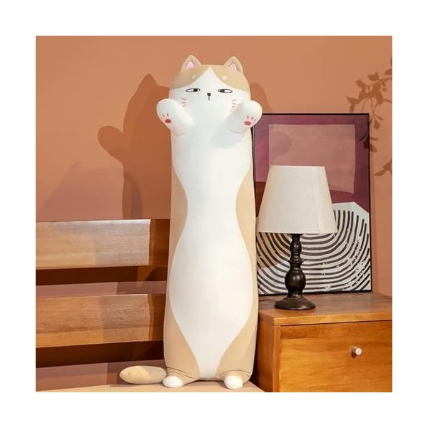 LfrAnk Dessin animé en Peluche Chat en Peluche Oreiller Jouet Mignon Doux Long Chat Tapis de Couchage poupée Enfants Fille Ca