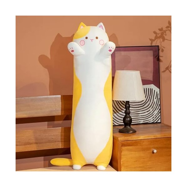 LfrAnk Dessin animé en Peluche Chat en Peluche Oreiller Jouet Mignon Doux Long Chat Tapis de Couchage poupée Enfants Fille Ca