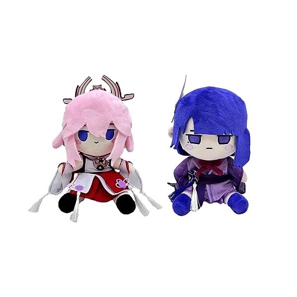 Zhongkaihua Lot de 2 figurines Anime Plüsch Spiel Charakter Yae Miko/Raiden Ei Plüsch Niedlich Gefüllt Plüschie Sofa Weiches 