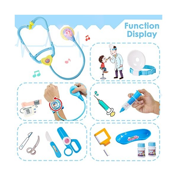 BUYGER Malette Docteur Enfant Jouet avec Déguisement de Docteur, Kit Medecin Outils Stetoscope Cadeau pour Garçon et Fille B