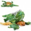 MorisMos Lézard Peluche Vert avec 4 Bébé Lézards, Réaliste Reptiles Animaux en Peluche Douce Câlin, Cadeau Jouet en Peluches 