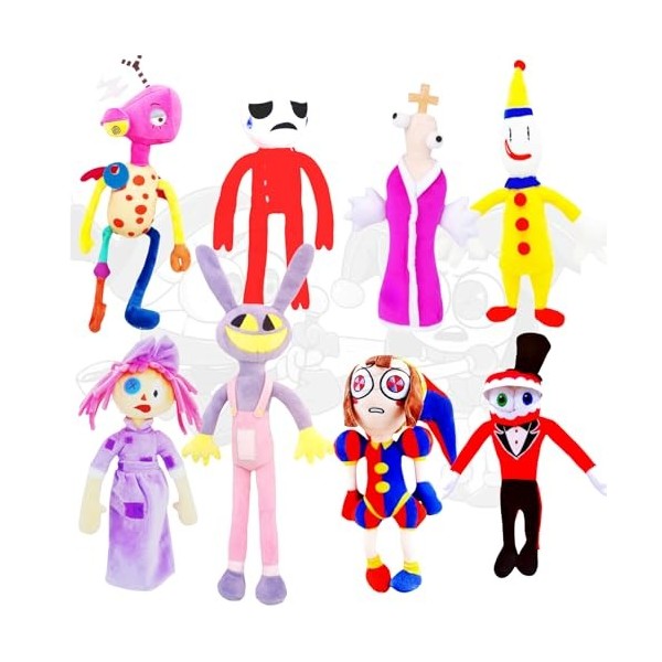 Issua Lot de 8 10-12 Pouces Cirque numérique en Peluche Jaxx et pomni, poupée Joker et Lapin dans Le Cirque numérique pour 