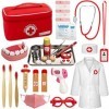 EFO SHM Malette Docteur Enfant Médecin Jouet Bois avec Stéthoscope, Thermomètre, Seringue, Blouse de Docteur et Autres Access