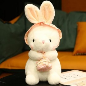 LfrAnk Lapin Mignon avec Panier Jouets en Peluche Lapin Kawaii poupée en Peluche Oreiller Mignon en Peluche, Cadeau d’Anniver