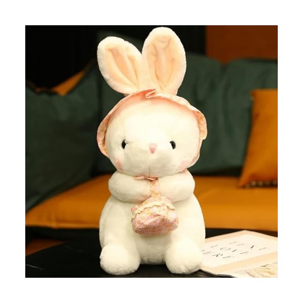 LfrAnk Lapin Mignon avec Panier Jouets en Peluche Lapin Kawaii poupée en Peluche Oreiller Mignon en Peluche, Cadeau d’Anniver