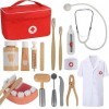 TGTT Malette Docteur Enfant Médecin Jouet Bois avec stéthoscope véritable, Mallette de Dentiste, Blouse de Docteur, Cadeau mé