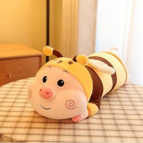 DHESSO 50cm-100cm Bee Cochon Oreiller Long Throw transformé en Poupée Abeille Porcelet Enfants Coussin Doux et Confortable - 