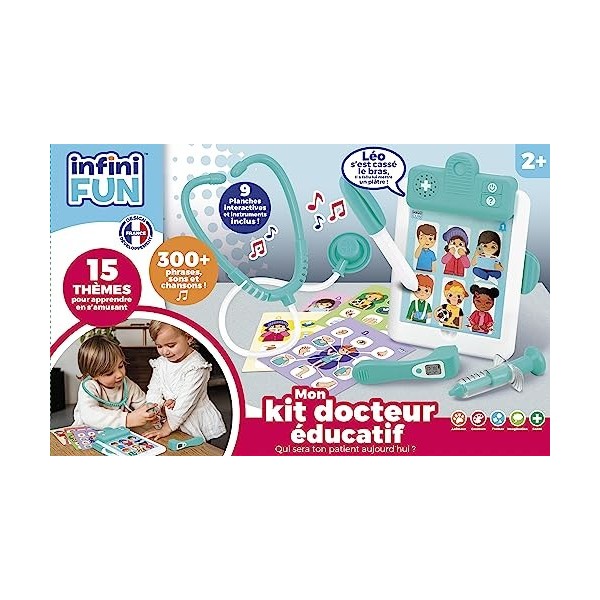 Infini Fun - Mon kit Docteur éducatif - Bloc Note électronique, stéthoscope, thermomètre, seringue, Stylet et 9 Planches inte