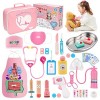 Teneytoyz Malette Docteur Enfant Médecin Jouet Bois avec Stéthoscope, Seringue et Autres Accessoires, Jouet dImitation dès 3