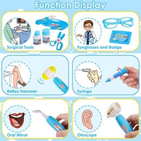 BUYGER Kit Docteur Mallette de Médecin Jouet pour Enfant, 16 Pièces Lumière et Son Docteur Trousse Accessoires Jeu d’Imitatio