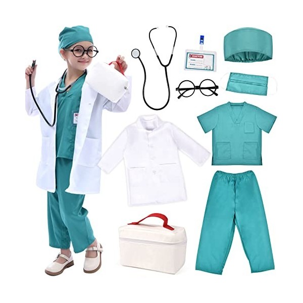 Tacobear 9 Pièces Deguisement Docteur pour Enfant Jeu dimitation Docteur Kit de Jouet Médecin Malette de Docteur avec Stétho